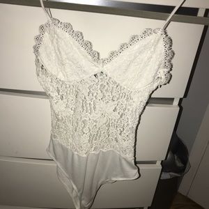 White lace body suit